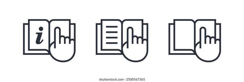 Icono de libro. Abra el símbolo del libro. Lea el ícono del Vector de instrucciones. Signo manual del usuario. Aislado sobre fondo blanco.