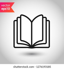 Book icon. Open book vector sign. Line book icon. Linear flat symbol. Magazine icon. Notebook icon. Document sign. EPS 10 sign