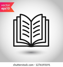 Book icon. Open book vector sign. Line book icon. Linear flat symbol. Magazine icon. Notebook icon. Document sign. EPS 10 sign