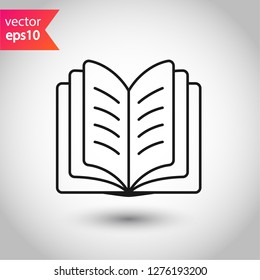 Book icon. Open book vector sign. Line book icon. Linear flat symbol. Magazine icon. Notebook icon. Document sign. EPS 10 sign
