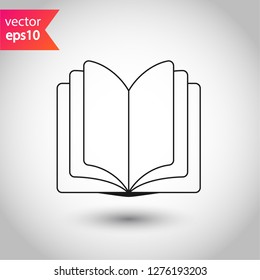 Book icon. Open book vector sign. Line book icon. Linear flat symbol. Magazine icon. Notebook icon. Document sign. EPS 10 sign