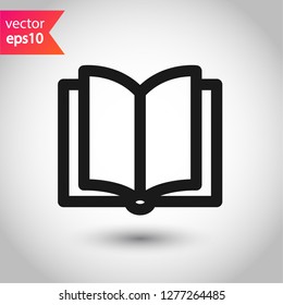 Book icon. Open book vector sign. Line book icon. Linear flat symbol. Magazine icon. Notebook icon. Document sign. EPS 10 sign