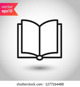 Book icon. Open book vector sign. Line book icon. Linear flat symbol. Magazine icon. Notebook icon. Document sign. EPS 10 sign