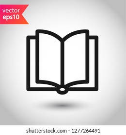 Book icon. Open book vector sign. Line book icon. Linear flat symbol. Magazine icon. Notebook icon. Document sign. EPS 10 sign