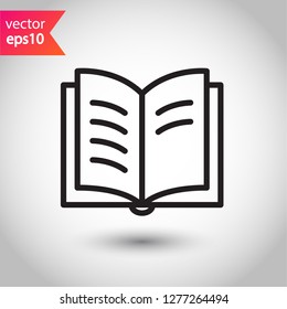 Book icon. Open book vector sign. Line book icon. Linear flat symbol. Magazine icon. Notebook icon. Document sign. EPS 10 sign