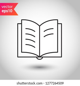 Book icon. Open book vector sign. Line book icon. Linear flat symbol. Magazine icon. Notebook icon. Document sign. EPS 10 sign