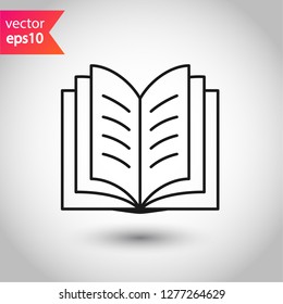 Book icon. Open book vector sign. Line book icon. Linear flat symbol. Magazine icon. Notebook icon. Document sign. EPS 10 sign
