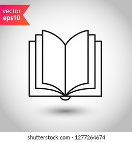 Book icon. Open book vector sign. Line book icon. Linear flat symbol. Magazine icon. Notebook icon. Document sign. EPS 10 sign