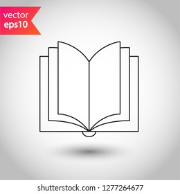 Book icon. Open book vector sign. Line book icon. Linear flat symbol. Magazine icon. Notebook icon. Document sign. EPS 10 sign