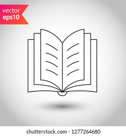 Book icon. Open book vector sign. Line book icon. Linear flat symbol. Magazine icon. Notebook icon. Document sign. EPS 10 sign