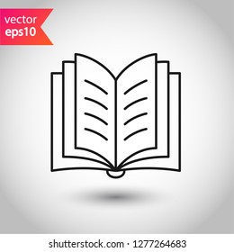 Book icon. Open book vector sign. Line book icon. Linear flat symbol. Magazine icon. Notebook icon. Document sign. EPS 10 sign
