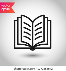 Book icon. Open book vector sign. Line book icon. Linear flat symbol. Magazine icon. Notebook icon. Document sign. EPS 10 sign