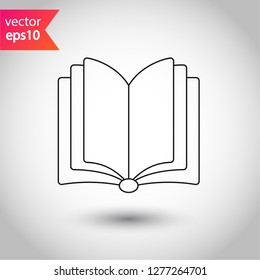 Book icon. Open book vector sign. Line book icon. Linear flat symbol. Magazine icon. Notebook icon. Document sign. EPS 10 sign