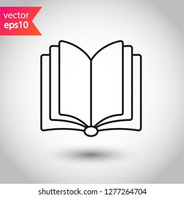 Book icon. Open book vector sign. Line book icon. Linear flat symbol. Magazine icon. Notebook icon. Document sign. EPS 10 sign