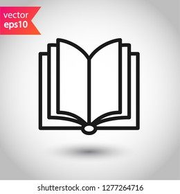 Book icon. Open book vector sign. Line book icon. Linear flat symbol. Magazine icon. Notebook icon. Document sign. EPS 10 sign