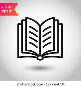 Book icon. Open book vector sign. Line book icon. Linear flat symbol. Magazine icon. Notebook icon. Document sign. EPS 10 sign
