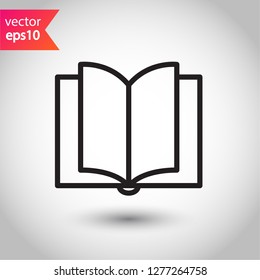 Book icon. Open book vector sign. Line book icon. Linear flat symbol. Magazine icon. Notebook icon. Document sign. EPS 10 sign