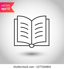 Book icon. Open book vector sign. Line book icon. Linear flat symbol. Magazine icon. Notebook icon. Document sign. EPS 10 sign