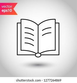 Book icon. Open book vector sign. Line book icon. Linear flat symbol. Magazine icon. Notebook icon. Document sign. EPS 10 sign