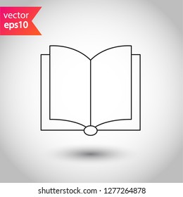 Book icon. Open book vector sign. Line book icon. Linear flat symbol. Magazine icon. Notebook icon. Document sign. EPS 10 sign