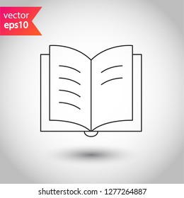 Book icon. Open book vector sign. Line book icon. Linear flat symbol. Magazine icon. Notebook icon. Document sign. EPS 10 sign
