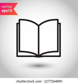 Book icon. Open book vector sign. Line book icon. Linear flat symbol. Magazine icon. Notebook icon. Document sign. EPS 10 sign