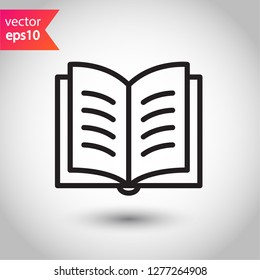 Book icon. Open book vector sign. Line book icon. Linear flat symbol. Magazine icon. Notebook icon. Document sign. EPS 10 sign