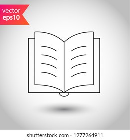 Book icon. Open book vector sign. Line book icon. Linear flat symbol. Magazine icon. Notebook icon. Document sign. EPS 10 sign