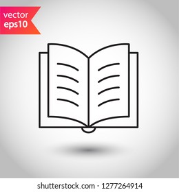 Book icon. Open book vector sign. Line book icon. Linear flat symbol. Magazine icon. Notebook icon. Document sign. EPS 10 sign
