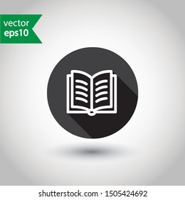 Book icon. Open book vector sign. Line book icon. Linear flat symbol. Magazine icon. Notebook sign. Document sign. EPS 10 sign. Round icon design with shadow