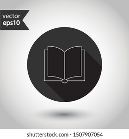 Book icon. Open book vector sign. Line book icon. Magazine icon. Linear flat symbol. Notebook sign. Document sign. EPS 10 sign. Round icon design with shadow