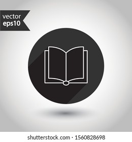 Book icon. Open book vector sign. Magazine icon. Linear flat symbol. Document sign. EPS 10 sign. Round icon design with shadow
