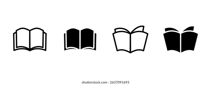 Book icon. Open book with visible pages vector illustration. Reading and education symbol. Knowledge, literature and learning concept for school and library sign.