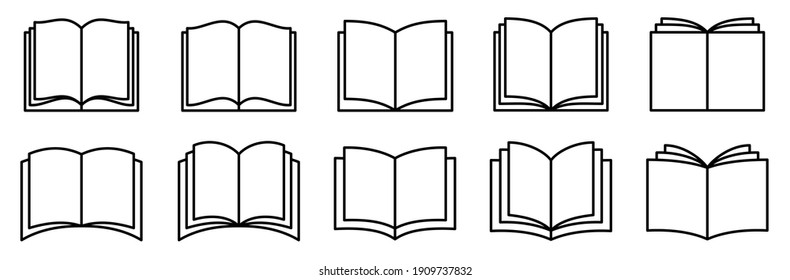 Book icon. Opened book line icon set. Simple book symbol. Vector illustration. 