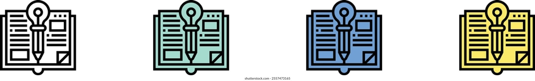 book icon. Outline, Green, Blue and Yellow Style Design Isolated On White Background