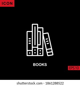 Book icon outline, line, lineal or linear on black background. Illustration for graphic, print media interfaces and web design.