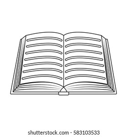 Book icon in outline style isolated on white background. Library and bookstore symbol stock vector illustration.