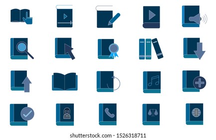 Book icon pack.Flat pictogram. Library symbol. Can be used web and mobile apps.

