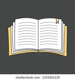 Book icon. Pages with text. Literature. Simple. Dark background. Vector.