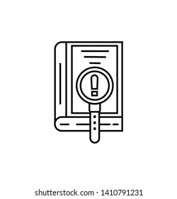 book icon with search thimble-  vector education sign and symbol