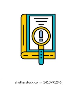 book icon with search thimble-  vector education sign and symbol