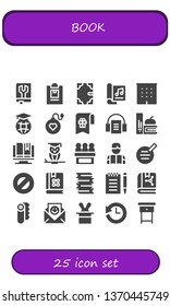 book icon set. 25 filled book icons.  Collection Of - Manual, Notepad, Book, Magazine, Office, Education, Bomb, Bookmark, Audiobook, Books, Ebook, Wisdom, Jury, Reading, Writer