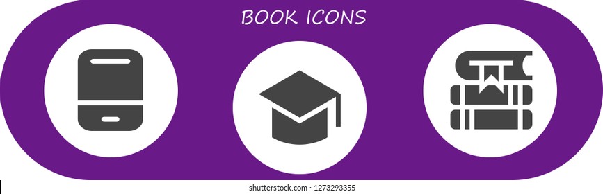  book icon set. 3 filled book icons. Simple modern icons about  - Eraser, Graduation, Books
