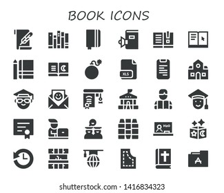 book icon set. 30 filled book icons.  Collection Of - Paper, Books, Notebook, Book, Manual, Learning, Bomb, Xls, Phone School, Scientist, Communication, Education, Reading