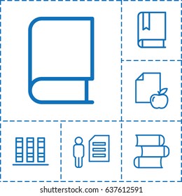 Book icon. set of 6 book outline icons such as paper and apple, book, binder