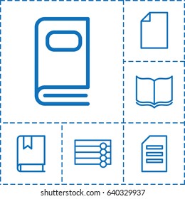 Book icon. set of 6 book outline icons such as wooden wall, book, photo album