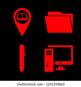 book icon set about pen, computer, folder and library pin vector set