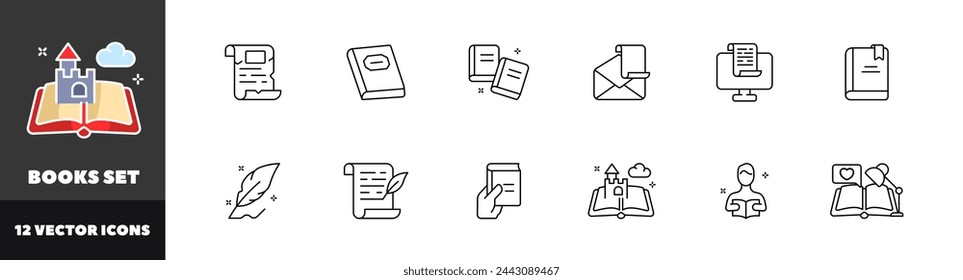 Conjunto de iconos de libro. Iconos de libros. Estilo lineal. Iconos vectoriales