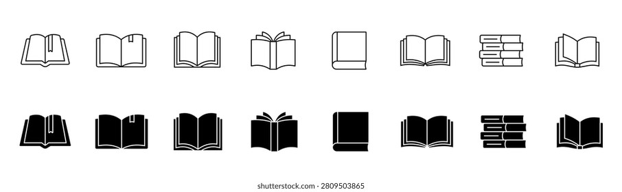Book icon set. Books web icons in line style. Book, knowledge, library, education, read. Editable stroke.