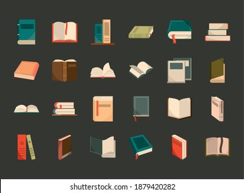 book icon set, bookstore, read lear and academic vector illustration